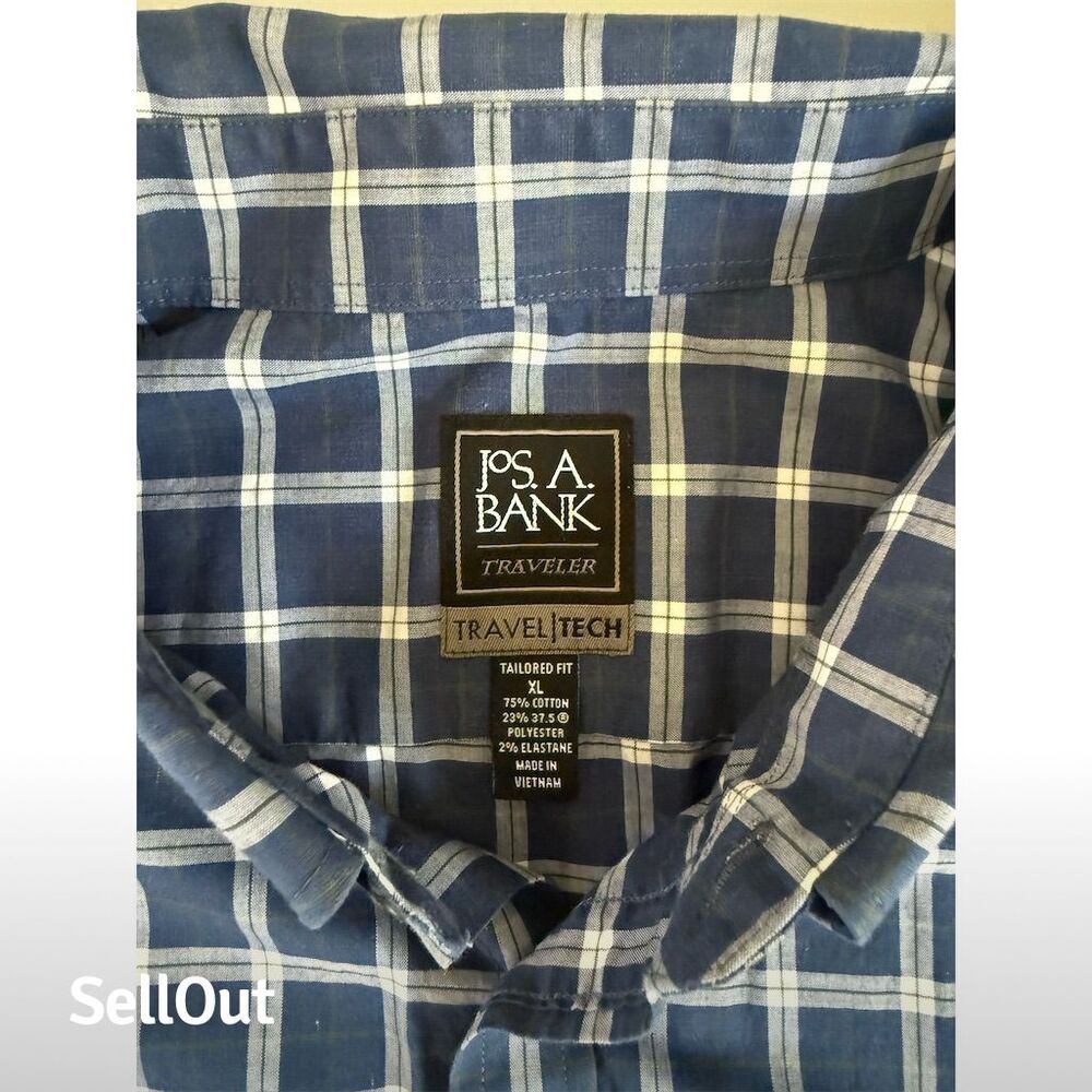 Jos. A. Bank Men's XL Navy plaid Button-Down Shirt Long Sleeve Travel Tech - Picture 3 of 5